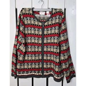 Meg Allen Liz Claiborne Women's Fair Isle Cardigan Knit Christmas Sweater‎ XL